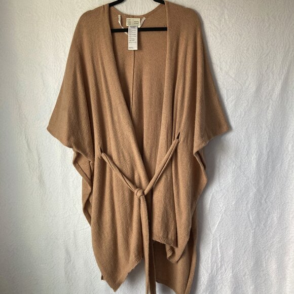 ANTHROPOLOGIE Saturday Sunday Lucia Tied Kimono Wrap Cardigan Poncho Cape Tan - Picture 2 of 7